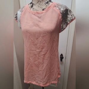 Fun & Flirt Sequined Sleeve Sheer Chiffon Top For Women Size S